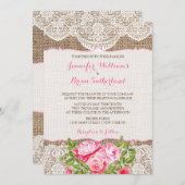 ナチュラルな麻とレースのウェディング招待状 ローズ ピオニー 招待状 (正面/裏面)