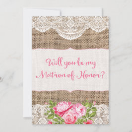 ナチュラルな麻とレースのデザイン 私の伴娘になってくれる？ 招待状