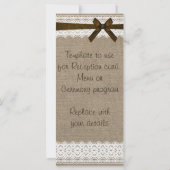 ナチュラルな麻とヴィンテージのレースのプログラムラックカード (裏面)