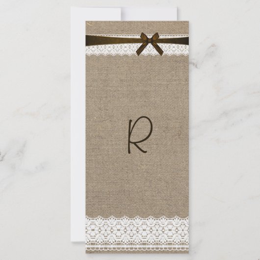 ナチュラルな麻とヴィンテージのレースのプログラムラックカード (正面)