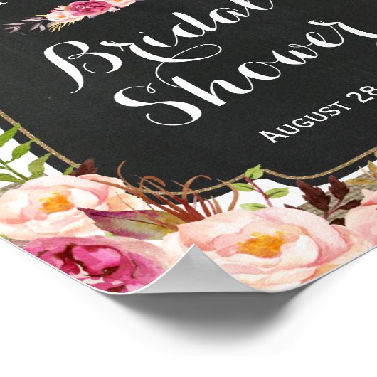 ナチュラルな麻のストライプと花のデザインのウェディングシャワー看板 ポスター (角)