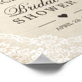 ナチュラルな麻のレース花のウェディングシャワーサイン ポスター (角)