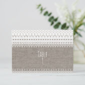 ナチュラルな麻布とエレガントなレースのウェディングテーブルナンバー 招待状 (スタンド正面)