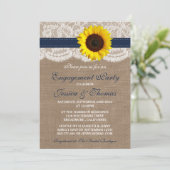 ナチュラルな麻布とレースのひまわりエンゲージメントパーティーまたはシャワーのお知らせ 招待状 (スタンド正面)