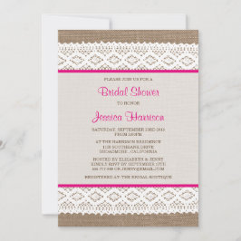 ナチュラルな麻布とヴィンテージ白レースのウェディングシャワーの招待状 招待状