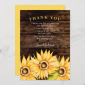 ナチュラルな黄色のひまわり誕生日パーティー サンキューカード (正面/裏面)
