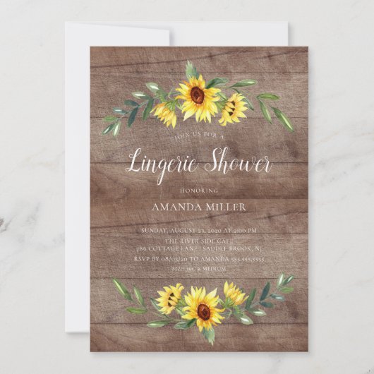 ナチュラルな黄色のひまわり ウェディングランジェリーシャワー 招待状 (正面)