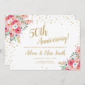 ナチュラルな50周年結婚記念日招待状 花 招待状 (正面/裏面)