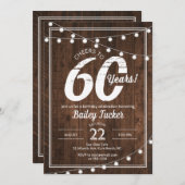 ナチュラルな60歳の誕生日パーティー　ストリングライト 招待状 (正面/裏面)