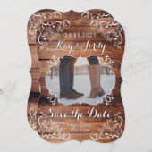 ナチュラルなSave the Date ウッドランドウェディングの写真 招待状 (正面/裏面)