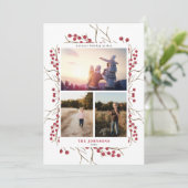 ナチュラルウィンターレッドベリー3フォトホリデーカード シーズンカード (スタンド正面)