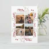 ナチュラルウィンターレッドベリー4フォトホリデーカード シーズンカード (スタンド正面)