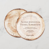 ナチュラルウェディング ウッドカット スライス ユニーク カスタム 招待状 (正面/裏面)