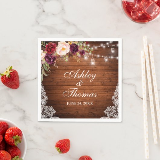 ナチュラルウェディング ウッドジャー ライト フラワーレース スタンダードカクテルナプキン (インサイチュ)