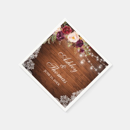 ナチュラルウェディング ウッドジャー ライト フラワーレース スタンダードカクテルナプキン (角)