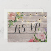 ナチュラルウェディング フローラル ウッド ストリング ライト RSVP 返信 インビテーションポストカード (正面/裏面)