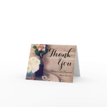 ナチュラルウッドと花の結婚式のお礼カード