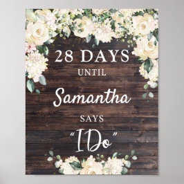 ナチュラルウッドのグリーンと花のブライダルカウントダウン看板 ポスター
