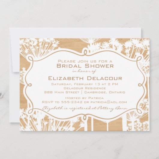 ナチュラルウッドのタンポポの花 ブライダルシャワー招待状 招待状 (正面)