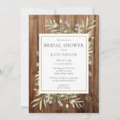 ナチュラルウッドグリーン葉 ブライダルシャワー 招待状 (正面)