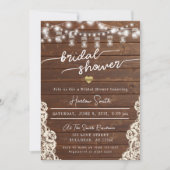 ナチュラルウッドストリングライトひまわりブライダルシャワー 招待状 (正面)