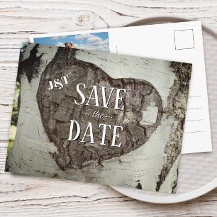 ナチュラルウッドハート写真Save the Date 案内ポストカード
