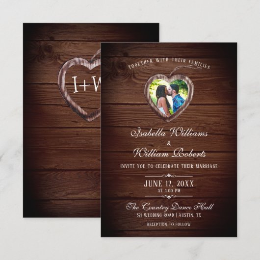 ナチュラルウッドハート結婚式写真招待状 招待状 (正面/裏面)