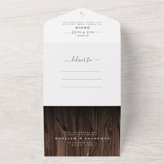 ナチュラルウッドフォト屋外ウェディングQRコードRSVP オールインワン招待状 (外側)