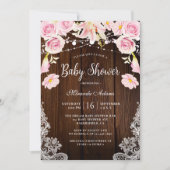ナチュラルウッドレースストリングライト フラワーベイビーシャワー 招待状 (正面)
