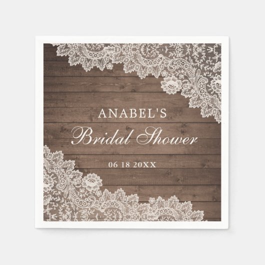 ナチュラルウッドレース オーダーメイド ブライダルシャワー スタンダードカクテルナプキン (正面)