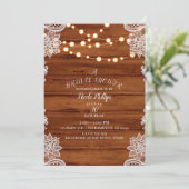 ナチュラルウッドレース＆ストリングライト ブライダルシャワー 招待状 (スタンド正面)