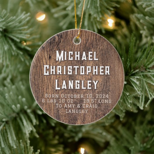 ナチュラルウッド素朴カントリー誕生詳細ホリデイ セラミックオーナメント (ツリー)