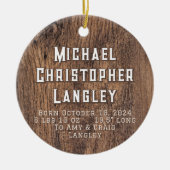 ナチュラルウッド素朴カントリー誕生詳細ホリデイ セラミックオーナメント (正面)