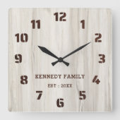 ナチュラルウッド素朴ファミリーネームファームハウス スクエア壁時計 (正面)