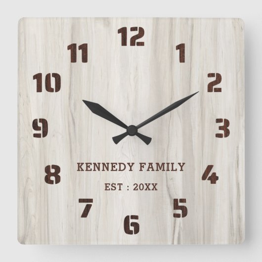 ナチュラルウッド素朴ファミリーネームファームハウス スクエア壁時計 (正面)