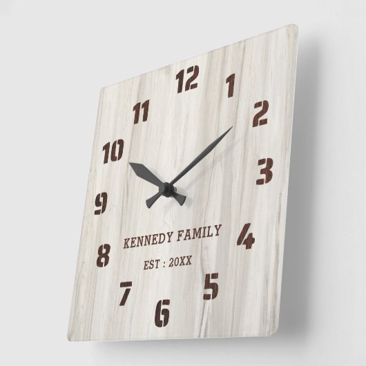 ナチュラルウッド素朴ファミリーネームファームハウス スクエア壁時計 (傾斜)