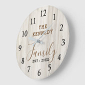 ナチュラルウッド素朴ファームハウスファミリー名 ラージ壁時計 (傾斜)