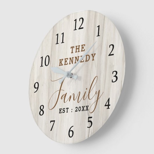 ナチュラルウッド素朴ファームハウスファミリー名 ラージ壁時計 (傾斜)