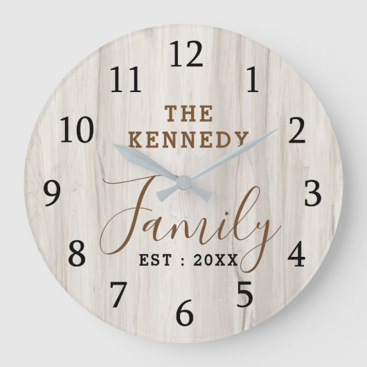 ナチュラルウッド素朴ファームハウスファミリー名 ラージ壁時計 (正面)