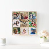 ナチュラルウッド素朴8フォトコラージュファミリー引用文 スクエア壁時計 (ホーム)