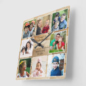 ナチュラルウッド素朴8フォトコラージュファミリー引用文 スクエア壁時計 (傾斜)