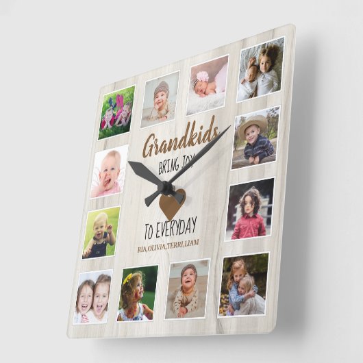 ナチュラルウッド12フォトコラージグランキッズ引用文 スクエア壁時計 (傾斜)