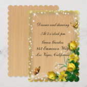 ナチュラルウッド イエロー フラワー バタフライ レセプション 招待状 (正面/裏面)