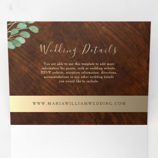 ナチュラルウッド ウェディング トリフォルド インビテーション (内部最初)