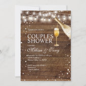 ナチュラルウッド カクテル ストリング ライト カップル シャワー 招待状 (正面)