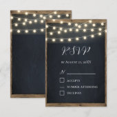 ナチュラルウッド＆ストリングライトの出欠確認カード | バーン エンクロージャーカード (正面/裏面)