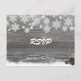 ナチュラルウッド＆スノーフレーク ウェディング出欠確認ポストカード インビテーションポストカード