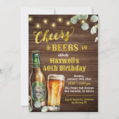 ナチュラルウッド チェアーズ＆ビアーズ 大人誕生日 招待状 (正面)