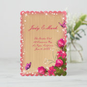 ナチュラルウッド ピンク フラワー バタフライ ウェディング メニュー 招待状 (スタンド正面)