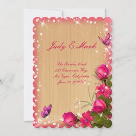 ナチュラルウッド ピンク フローラル バタフライ ウェディング メニュー 招待状